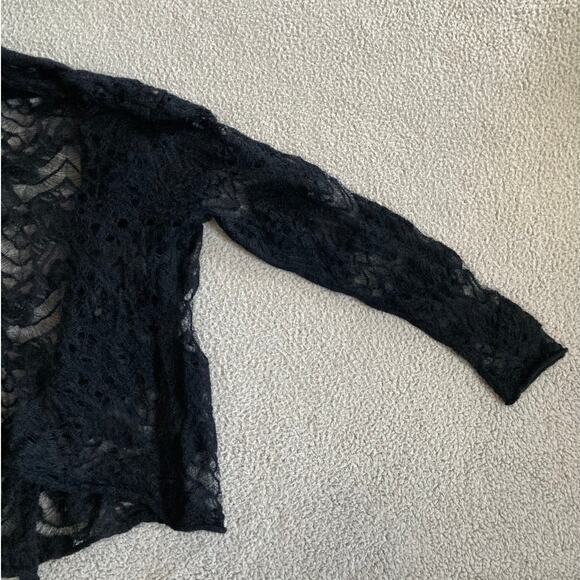 Eileen Fisher Cardigan Small Mohair Wool Open Knit Crochet Sheer Black Classic - Picture 7 of 16